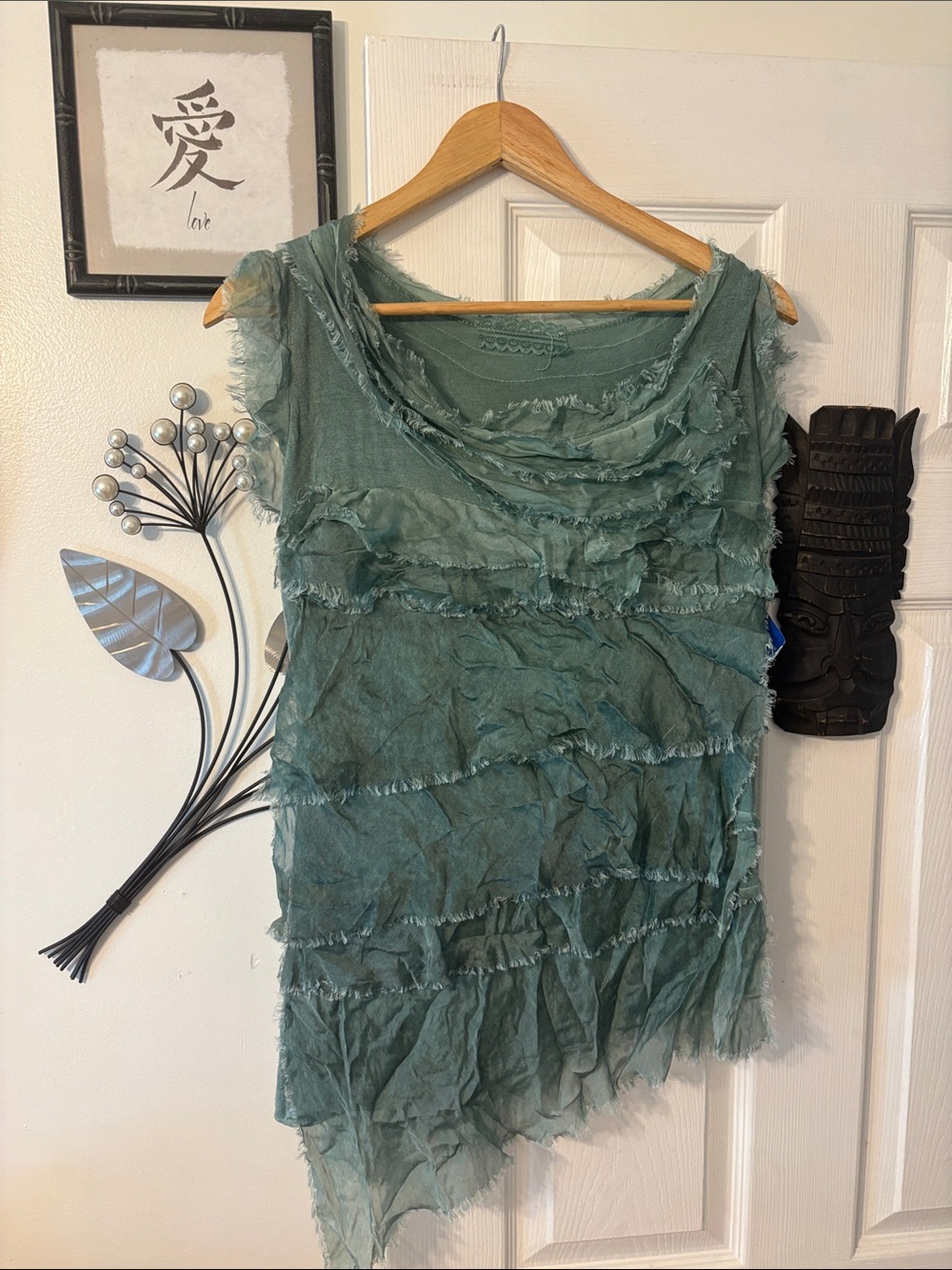 Women’s Ruffled Asymmetrical Blouse - Teal Green
